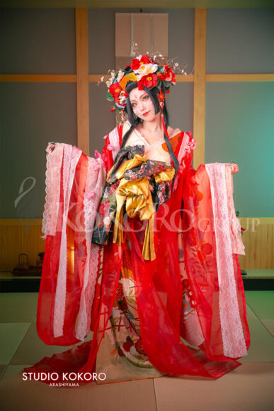 椿 着物 変身写真