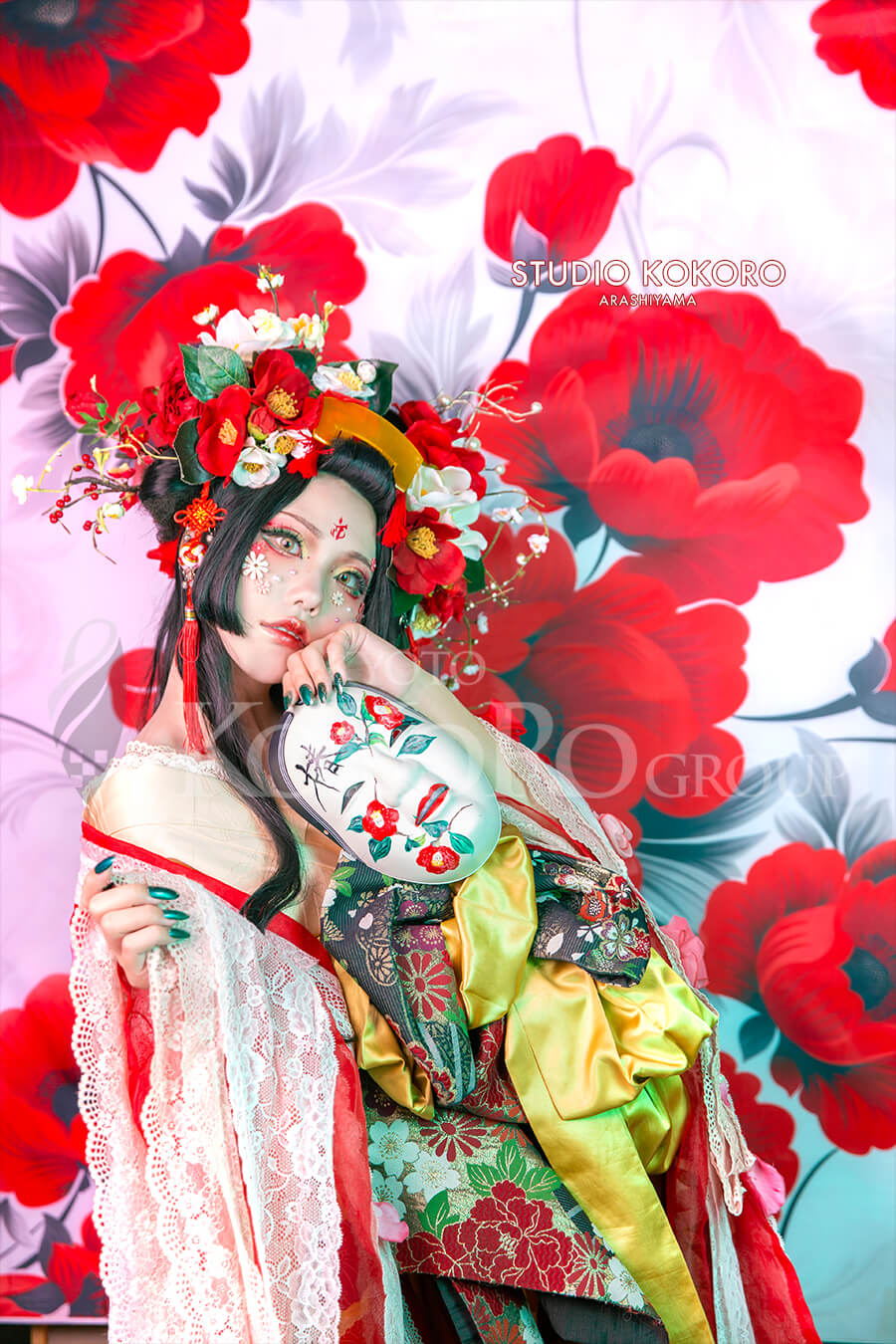 椿　着物　変身写真