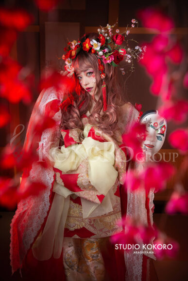 椿　着物　変身写真