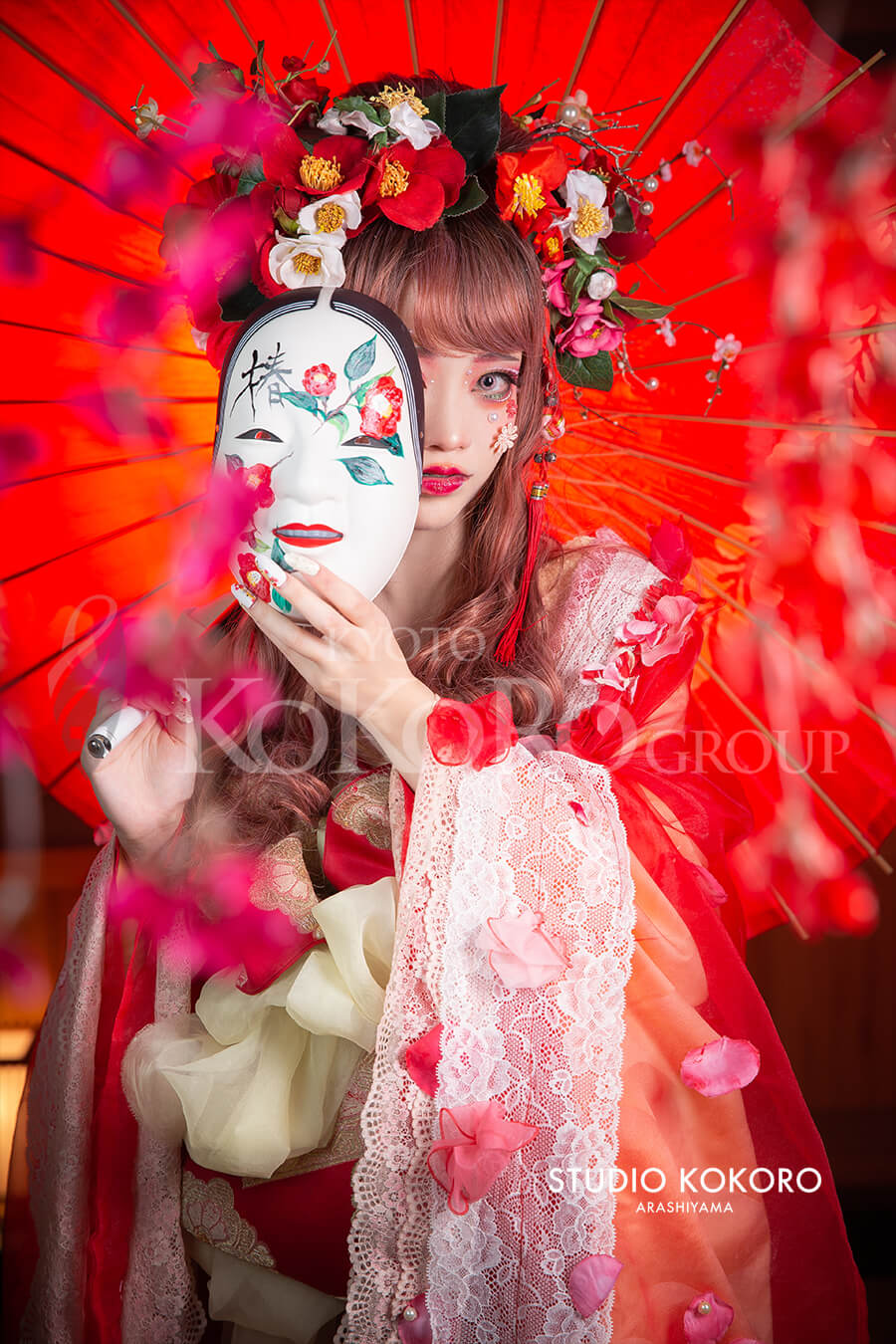 椿　着物　変身写真