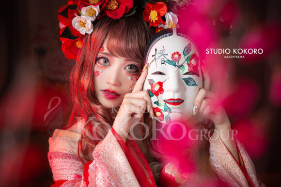 椿 着物 変身写真