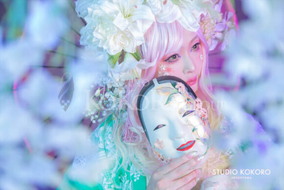 百合　着物　変身写真