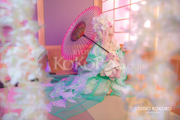 百合　着物　変身写真