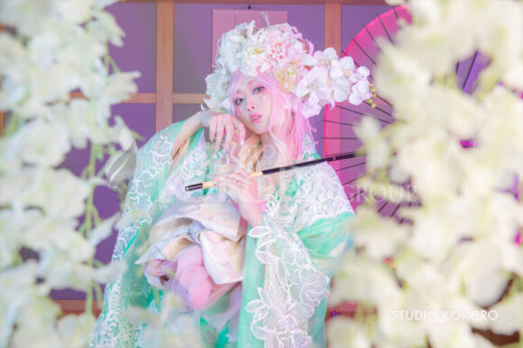 百合　着物　変身写真