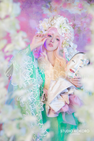 百合 着物 変身写真